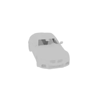 Ein 3D-Render eines eleganten, weißen Sportwagens aus einer Dreiviertel-Frontansicht vor einem weißen Hintergrund.