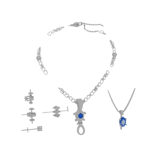 Sapphire Necklace 3D model, three-quarter front view, AR viewer studio render, sapphire finish.