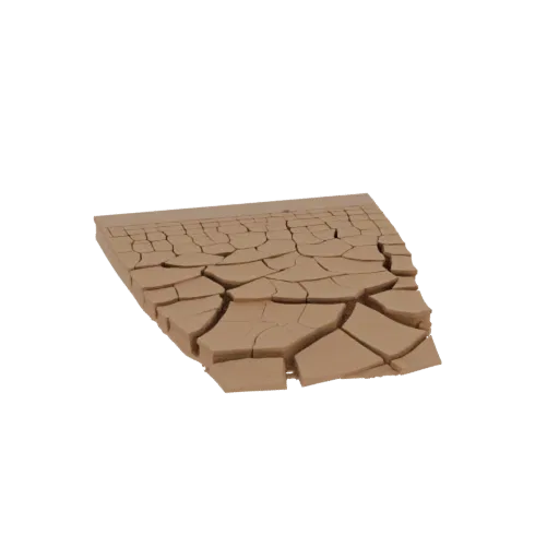 Cracked Dry Lake Bed Printable 3D model, isometric tabletop STL render, showing layered soil, dune ridges.