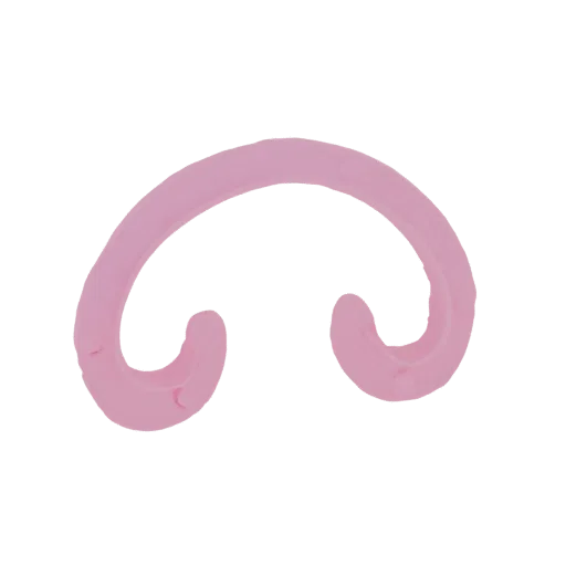 Ein 3D-Rendering einer glatten, pinken C-förmigen Klammer mit sanften Kurven, isoliert auf weißem Hintergrund.