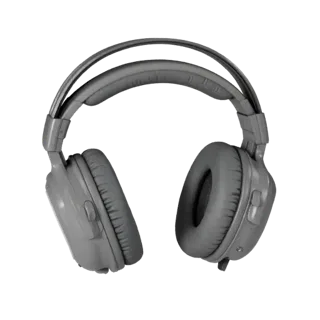 Retro Noise Canceling Headset 3D model, three-quarter front view, Unity viewport, showing soft ear pads, wearable scale.