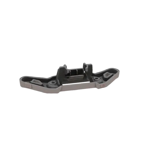 3D model of a gray automotive bumper bracket with mounting holes and structural details, isolated on a white background.