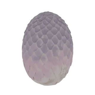 A 3D render of a dragon egg with a textured surface of overlapping scales, featuring a gradient from pink at the bottom to pu
