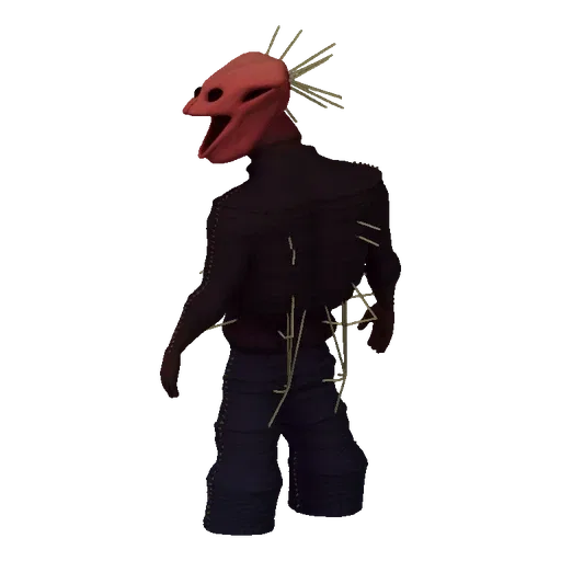 3D model of a grotesque creature with a red, gaping mouth and sharp spikes protruding from its dark body, set against a black