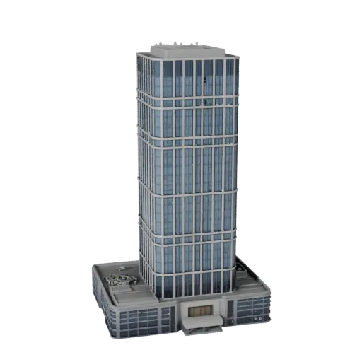 Mixed Use Skyscraper Blender-ready 3D model, Blender studio render view, showing commercial office building materials and architectural detail
