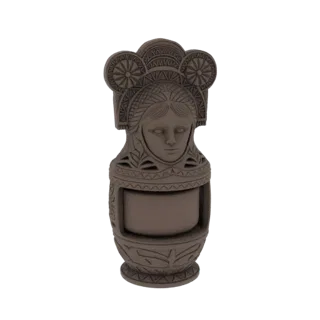 A 3D render of a Matryoshka doll designed as a candle holder, featuring intricate traditional patterns and a detailed face.