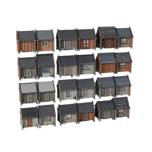 Kit modular suburbano modelo 3D listo para Blender, vista de renderizado de estudio Blender, mostrando materiales de kit de c