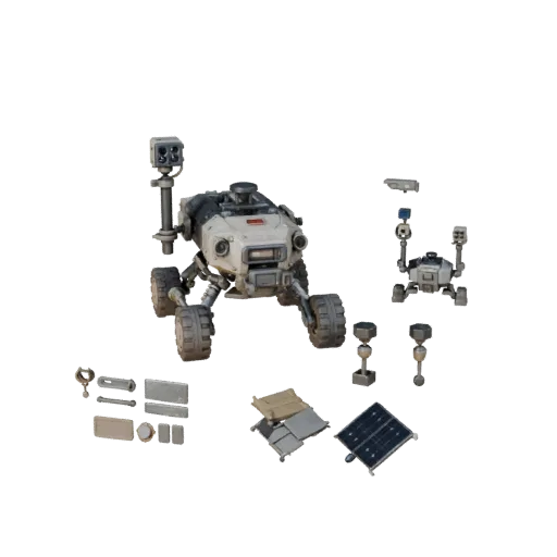 Prospector Sample Collector Modular 3D model, isometric modular kit view, showing dusty wheels, vehicle stance.