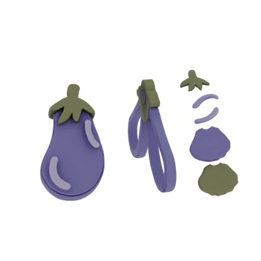 Stylized Eggplant 3D Model with Leafy Top