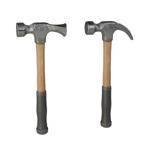 Clean Hammer 3D model, three-quarter front view, Unreal Engine viewport, showing painted metal, functional silhouettes.
