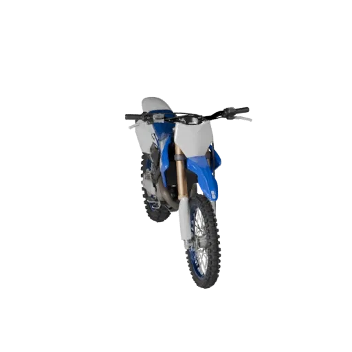 Modelo 3D de Moto Off-Road, vista de três quartos em estúdio, asset de veículo pronto para animação com equilíbrio de quadro,