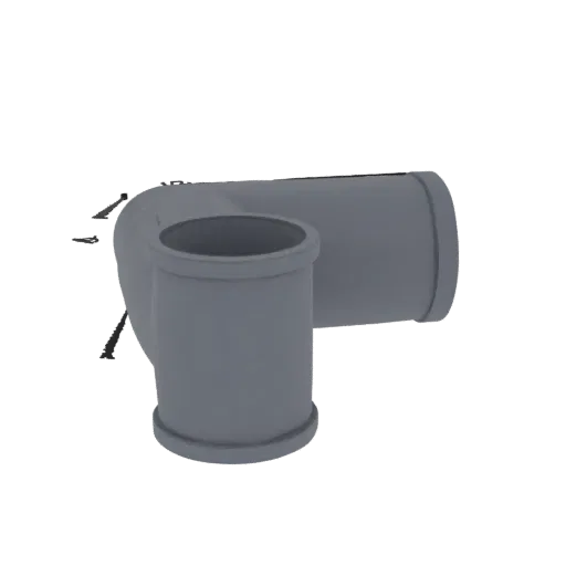 3D model of gray pipe connector elbow, showing connection of round and rectangular parts