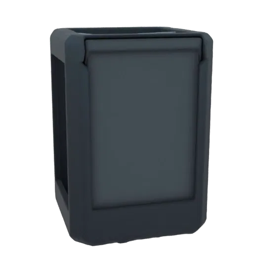 3D render of a dark gray rectangular container with a recessed front panel, isolated on a black background.