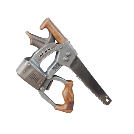 Worn Saw 3D model, three-quarter front view, Unity viewport, showing painted metal, functional silhouettes.