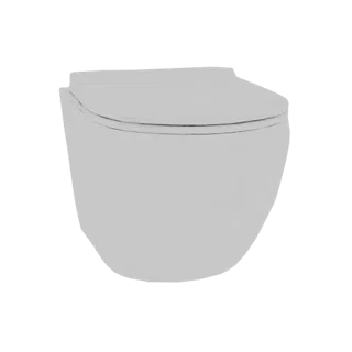 3D model of a modern, wall-mounted toilet with a closed lid, rendered in a neutral gray.