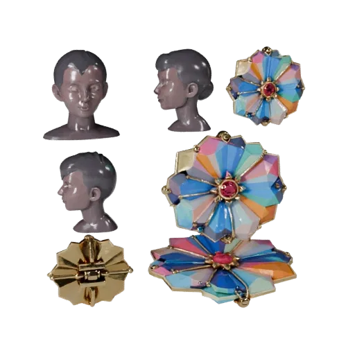 Floral Cameo Brooch game ready 3D model, front view studio render, highlighting brooch seams, edges, and finish layers.