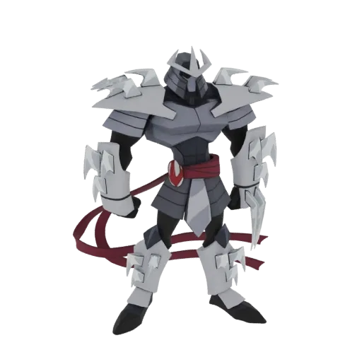 Una renderización 3D de la armadura de Destructor, un personaje amenazante con casco, cuchillas afiladas en las manoplas y ar