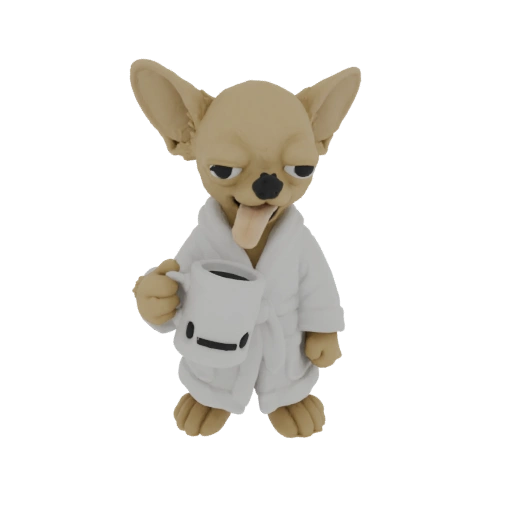 Tired Chihuahua in Robe with Coffee Mug 3D Model