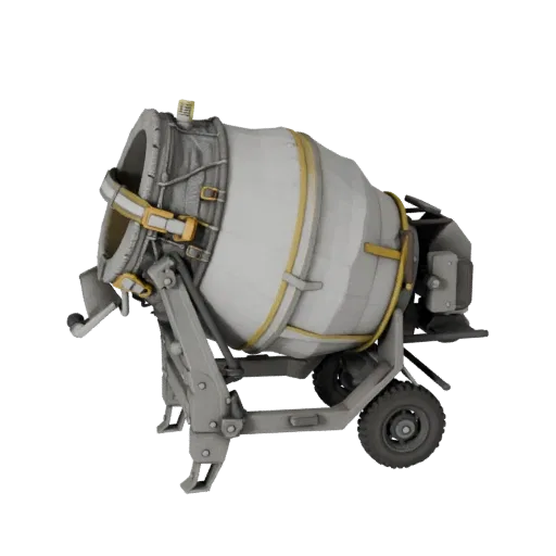 Site Safety Concrete Mixer High Poly 3D model, close-up studio render, showing concrete, site-ready silhouettes.