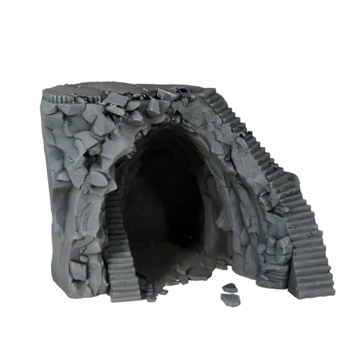 Cavern Stairs Module Realistic 3D model, three-quarter environment render, showing aged stone, built remnants.