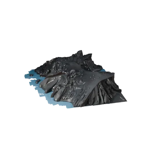 Lava Stream Terrain Unity 3D model, isometric viewport view, showing wet stone, lava channels.