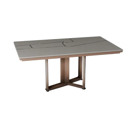 Minimal Dining Table Product Viz 3D model, dining room, three-quarter studio product render, wood grain detail.