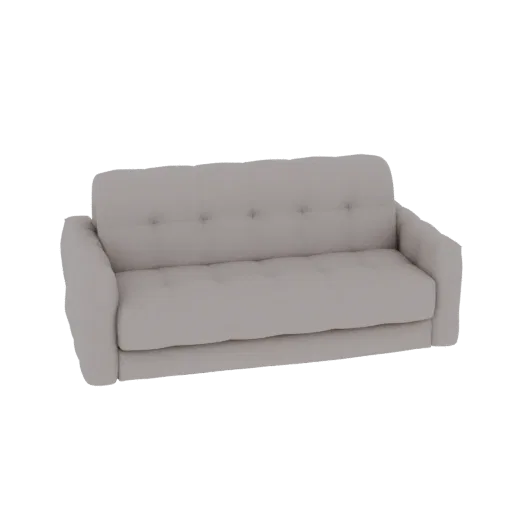 Modello 3D di un classico divano tufted beige con dettagli a bottoni sullo schienale e sulla seduta.