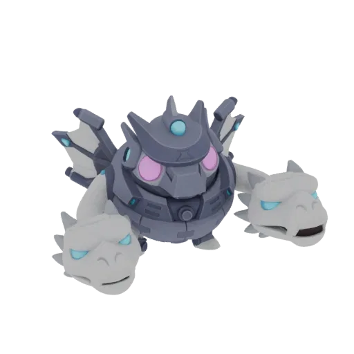 3D model of a Mecha Dragon Guardian with grey mechanical armor, pink glowing eyes, and white dragon-like claws and body.