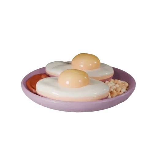 Fried Egg 3D model, three-quarter front view, AR viewer studio render, showing sauces, plated composition.