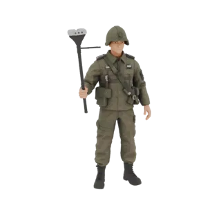 3D model of a sapper figurine in military uniform with a mine detector, standing full height