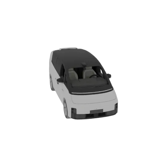 A 3D model of a modern white minivan with a black roof, viewed from a slightly elevated front-quarter angle.