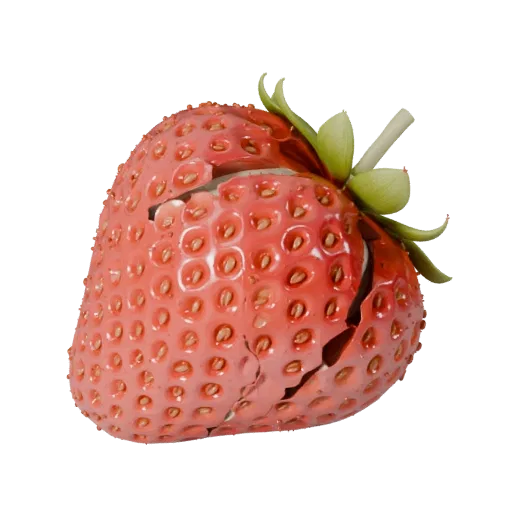 Sliced Strawberry Basket 3D model, three-quarter front view, Unity viewport, showing skin pores, form detail.