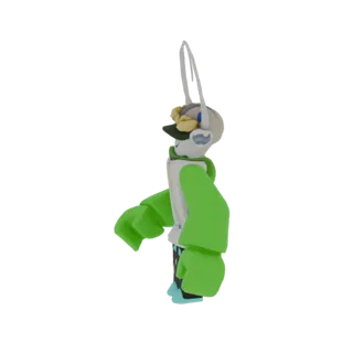 Modello 3D di un personaggio stilizzato con maniche verdi, busto bianco, cuffie e antenne, visto di lato.