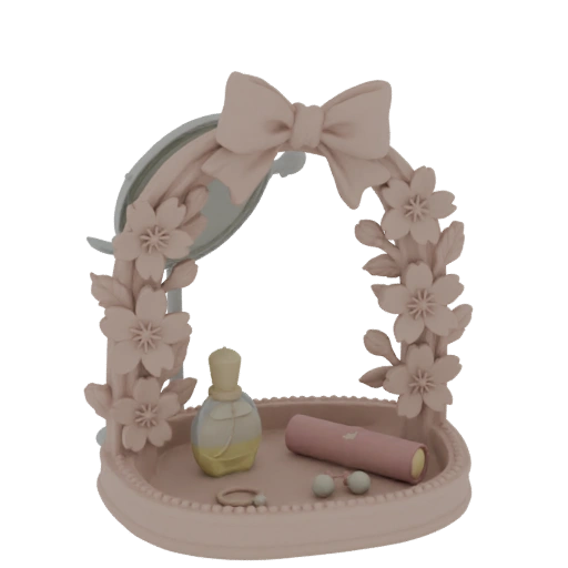 Pink Cherry Blossom Vanity Tray with Mirror and Perfume Bottle