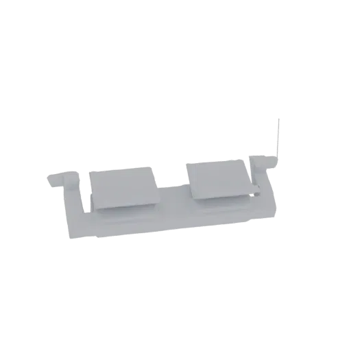3D render of a grey dual rectangular platform holder with a thin antenna extending upwards from the rear.