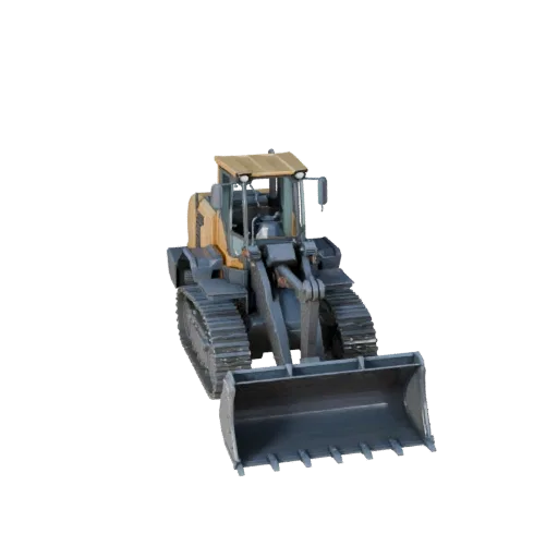 Mining Wheel Loader Stylized 3D model, stylized isometric render, showing painted steel, large mechanical silhouettes.