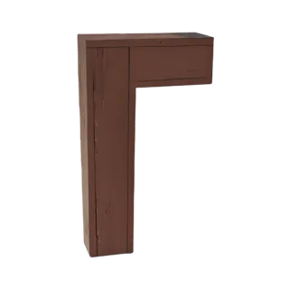 3D model of a rustic L-shaped wooden corner bracket with visible wood grain and a brown finish.