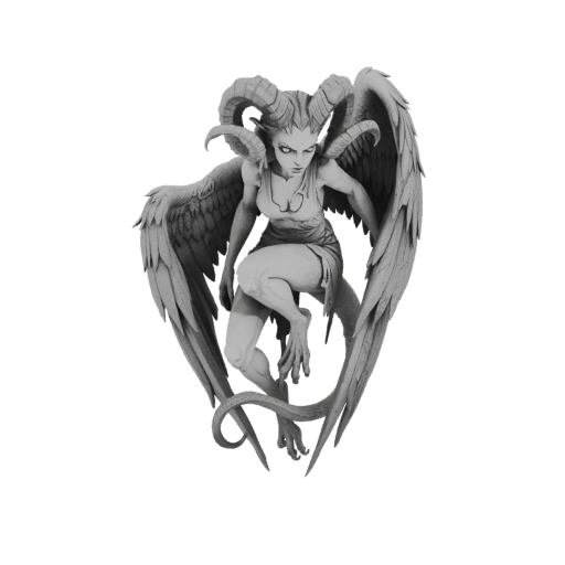 Winged Demoness with Ram Horns