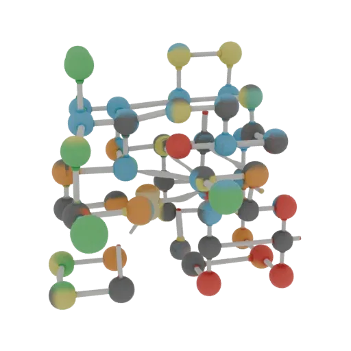 Classroom Crystal Lattice Realistic 3D model, three-quarter studio render, showing colored spheres, molecule layout.