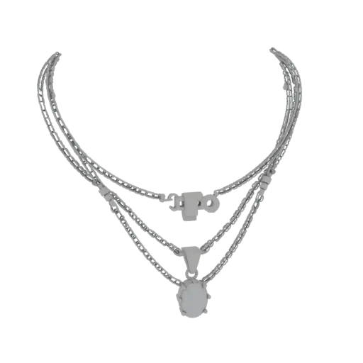 Layered Necklace product viz 3D model, close-up hero shot, with clean topology and PBR shading on the necklace.