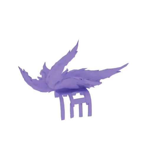 A 3D render of a purple fantasy winged creature with large, detailed wings, resting on a simple base.