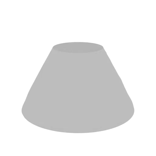 A 3D render of a simple, light gray cone shade with a wider base and a narrower top.