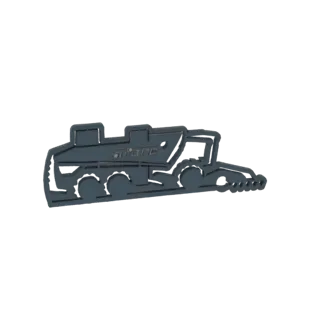 3D model of a grey tractor-pulled sprayer with a visible logo on the tank.