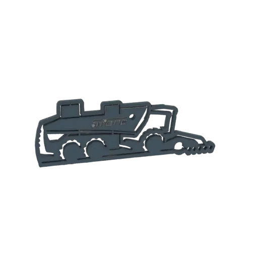 3D model of a grey tractor-pulled sprayer with a visible logo on the tank.