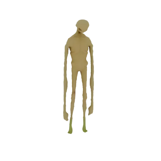 3D model of a tall, thin, pale humanoid figure with long arms and a bowed head, standing against a white background.