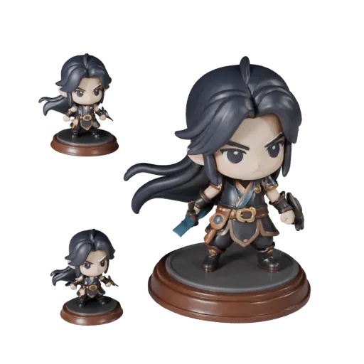 Chibi Fantasy Figurine high poly 3D model preview showing pose, studio close-up view, toy proportion and material detail