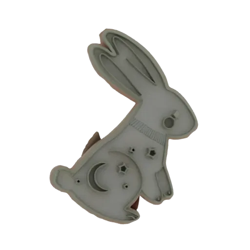 3D model of a celestial rabbit cookie cutter with moon and star details, set against a black background.