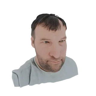 A 3D render of a man with short brown hair and a beard, wearing a light blue t-shirt, against a white background.