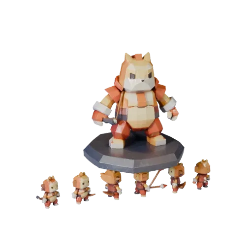 Vinyl Animal Figurine low poly 3D model preview showing pose, three-quarter game view and surface detail