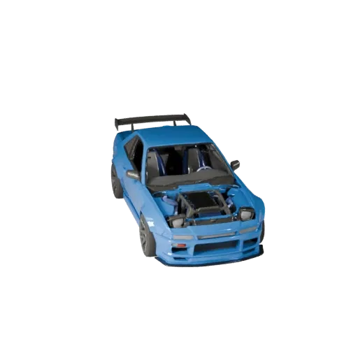 Modello 3D Drift Car, vista di gioco tre quarti, asset veicolare pronto per Unity con linee della carrozzeria, vetrature, pos